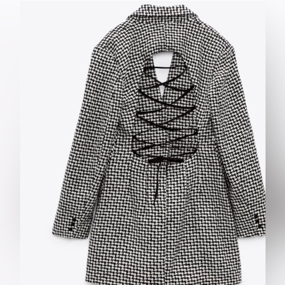 Zara Houndstooth Black and White Open Back Blazer Dress - Picture 3 of 11